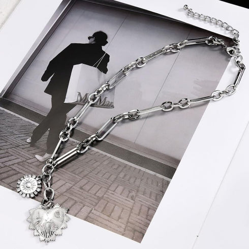 Heart Pendant Necklaces for Women, Chunky Silver Sun Necklace Vintage Big Heart Jewelry Aesthetic Charms Accessories...