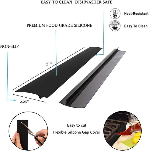 Silicone Gap Cover, (2 Pack) Silicone Gap filler Stopper Kitchen Stove Counter Gap Covers - Flexible Stove Space Fillers, Food Grade (21inches, Black)