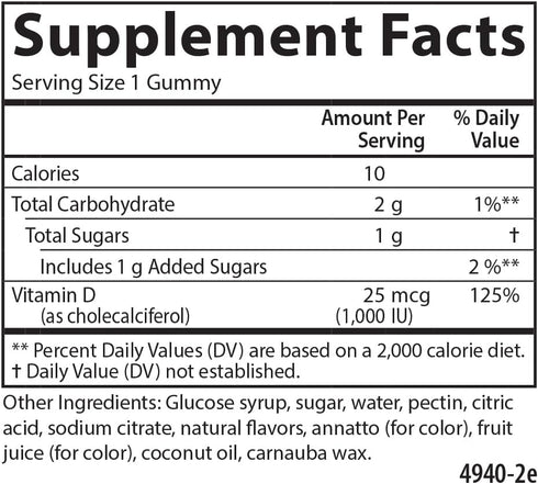 Carlson - Vitamin D3 Gummies, 1000 IU (25 mcg), Bone Health, Immune Support & Calcium Absorption, Natural Fruit Flavors, 60 Vegetarian Gummies...