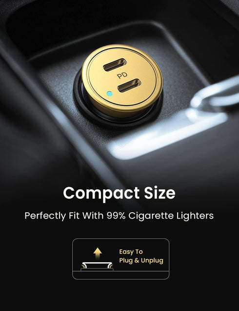 40W Car Charger Mini USB C Car Charger Fast Charging, PD 3.0 Dual Port Cigarette Lighter USB Charger, All Metal Car Charger USB C Compatible with ...