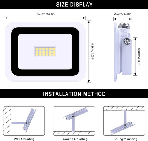 20W IP68 Waterproof Outdoor Ultra-Thin LED Flood Lighting with Plug in Cord for Garden Wall Washer Lamp...