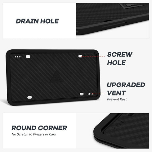 Aujen Silicone License Plate Frames, 1 Pack Black Side-Opening License Bracket Holder with Easy Installation, License Plate Frame Without Obstruct...