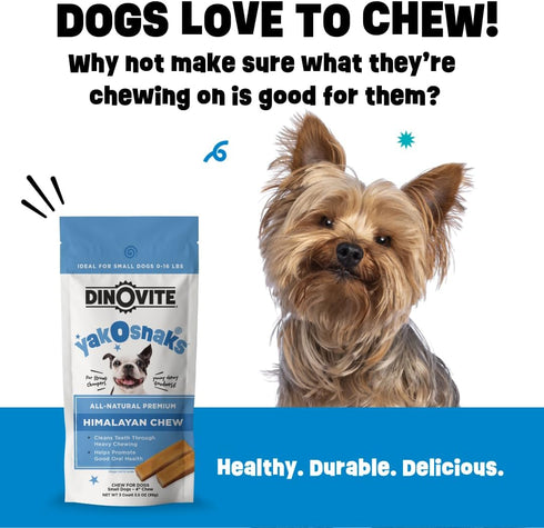 Dinovite YakoSnaks - Himalayan Yak Chews for Dogs - Long Lasting and Low Odor Yak Cheese Dog Chews (Small Dogs)...