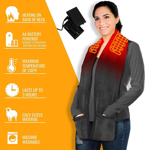 ActionHeat AA Battery Heated Scarf for Neck Heating, Polyester Fleece wrap with Pockets...