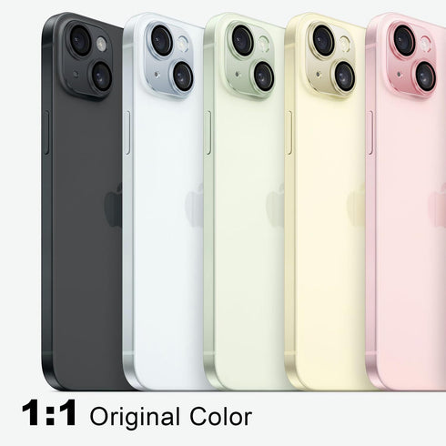 for iPhone 15 / iPhone 15 Plus Camera Lens Protector, Step Tempered Glass Camera Screen Cover Film Matte Alloy Metal Original invisible, Black, 2 ...