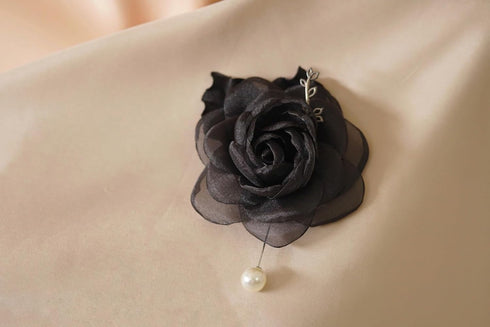 Black Rose Flower Pin Brooch, Floral Brooch, Fabric Flower Brooch Pin for Women, Wedding Party Dress and Scarf Accessories, Fashion Jewellery for ...