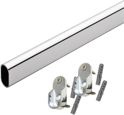 60" Polished Chrome Oval Closet Rod with Screw-On End Supports | 1 Pack...