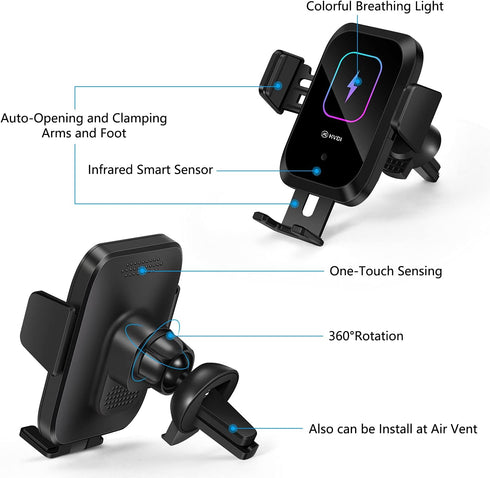 Wireless Car Charger-Cup Holder Phone Mount,Automatic Infrared Smart Sensor Clamping Qi 15W Fast Universal Adjustable Cell Phone Wireless Charging...
