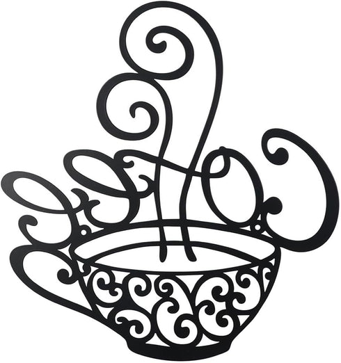gifthub 4 Pieces of Coffee Logo Metal Wall Decoration, Metal Wall Decoration Art Coffee Shop Kitchen Black Coffee Cup Decoration Letter Iron Handi...