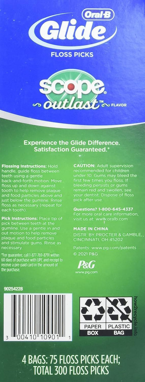 300 Picks, Glide with Scope Outlast Dental-Floss Picks, Mint., Green...