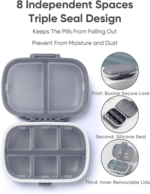 Holii Travel Pill Organizer, 8 Compartments Portable Pill Case, Daily Pill Box to Hold Vitamins, Small Pill Container for Pocket Purse Medicine Or...