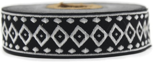 10.9 Yards Spool 0.9" Wide Black & White Diamond Design Geometric Wove Trim Jacquard Ribbon Woven Border Clothing Accessories 25276...