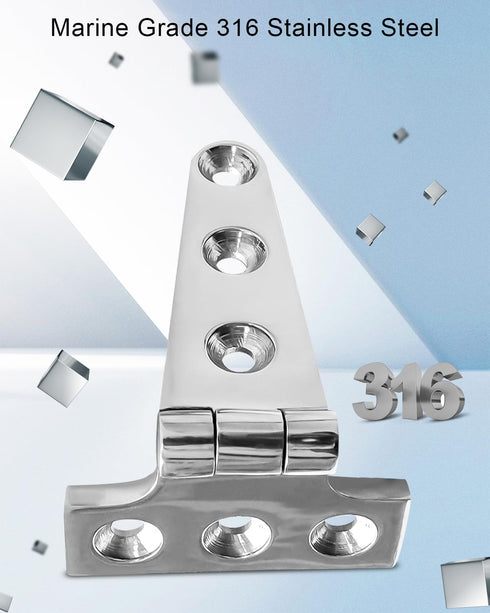 4" x 2" Boat Strap T Hinge Stainless Steel 316 Boat Door Flush Triangle Hinges, Heavy Duty Marine Dock Strap Hinges W/Fasteners for Ship Kayak Yac...