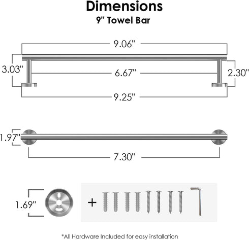 FORIOUS Towel Bar 7.3 Inch Center to Center, Brushed Nickel Bathroom Towel Rack 304 Stainless Steel, Wall Mounted Towel Holder for Bathroom, inclu...