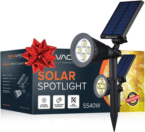 Solar Spot Light | Ultra Bright, Waterproof, Outdoor | Auto On/Off Function | Rechargeable LED for 4th of July, Lighting Flag Pole Lights, Landsca...
