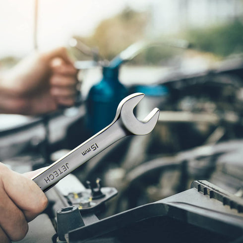 Jetech 15mm Ratcheting Combination Wrench, 12PT 72 Tooth Gear Wrench, Industrial Grade Cr-V Steel Gear Spanner for Household Garage Auto...