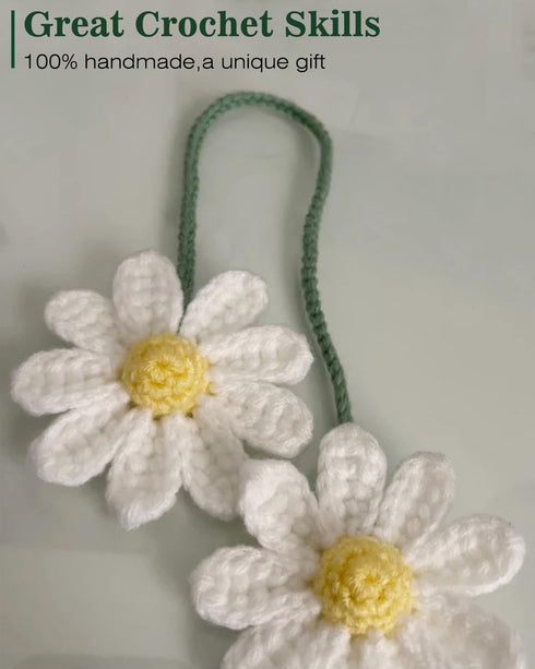 Crochet Daisy Car Accessories for Women Girls Cute Rear View Mirror Hanging Charms Handmade Daisy Flower Gifts for Crochet Lovers Car Decor Automo...