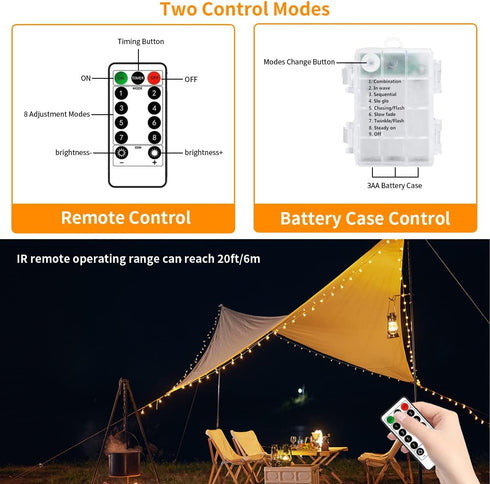 Outdoor String Lights Battery Operated 33FT 100LED Battery Powered String Lights Indoor Waterproof Mini Globe Lights with Remote Timer 8 Lighting ...