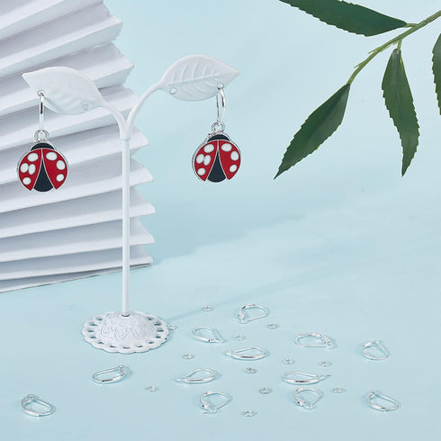 Beebeecraft 1 Box 20Pcs Leverback Earring Findings 925 Sterling Silver Plated French Earring Hooks 15.6x10mm Ear Wire Clip Earring Connector with ...