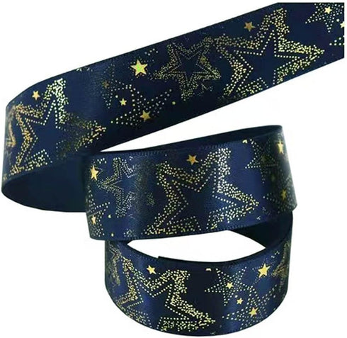 Navy Blue Ribbon with Gold Star Navy Silk Ribbon Navy Blue Satin Ribbon,10 Yards 7/8?22mm) for Gift Wrapping Craft Packing, DIY Craft, Wedding Par...