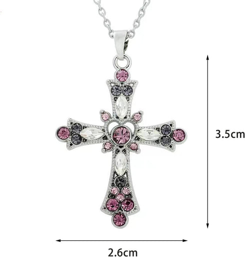 Cross Necklace for Women,Cross Necklace Y2K,Big Cross Necklace,Pink Cross Necklace,Crystal Cross Necklace Cubic Zirconia Cross Necklace for Women ...