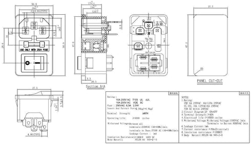 2pcs 10A 250V Rocker Switch Power Socket Inlet Module Plug 5A Fuse Switch with 18 AWG Wiring 3 Pin IEC320 C14 Connected Terminal Crimps and Wires...