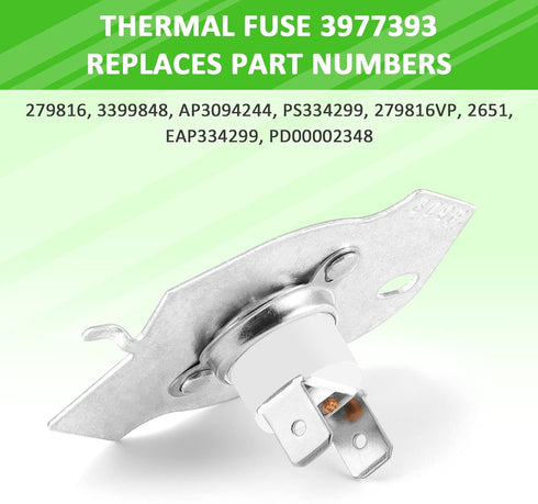AMI PARTS Thermal Fuse Dryer Replacement Part 3977393 for Whirlpool & Kenmore Replaces AP3094244 3399848 PS334299 2651 279816VP EAP334299 Pack of 6