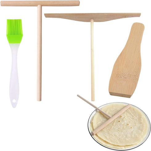 4 Pcs Crepe Spreader Stick and Spatula Kit with Random Color Oil Brush for Fit Large Crepe Pan Maker...