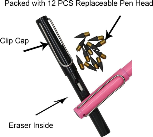 6pcs Infinity Eternal Pencils Forever Inkless Pen Everlasting Pencil With 12PCS Replaceable Nibs Technology Magic Writing Pencil For School Office...