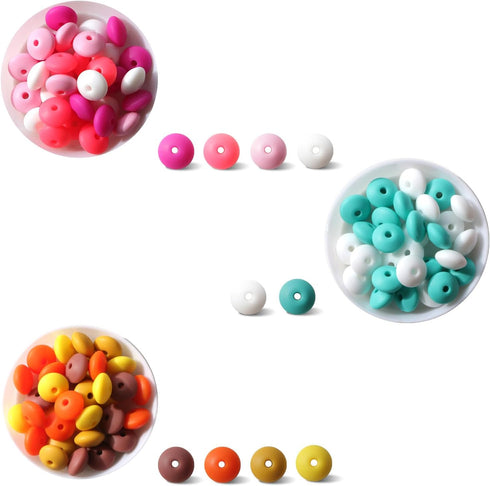 150PCS 12mm Lentil Silicone Beads 7 Color Set DIY Focal Beads Mix Color Silicone Beads for Pens Rubber Beads Loose Beads for Art Craft...