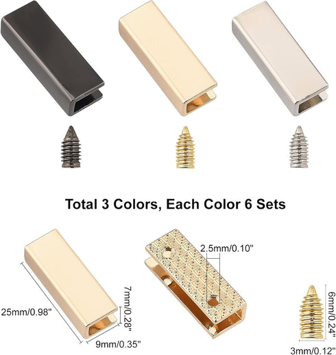 WADORN 18 Sets Metal Belt Tip with Screws, 0.98 Inch Wide Bag Decorative Buckles for Purse Webbing End Clip Buckles Leather Handle Strap End Cover...