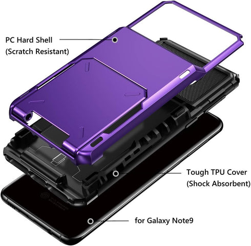 Vofolen Case for Galaxy Note 9 Case Wallet 4-Slot Pocket Credit Card ID Holder Scratch Resistant Dual Layer Protective Bumper Rugged Rubber Armor ...