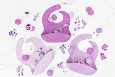 Silicone Baby Bibs Infant Toddler Feeding | Muted Purple Multi Set Pack Of 3 | Waterproof, Durable, Adjustable, Soft!...