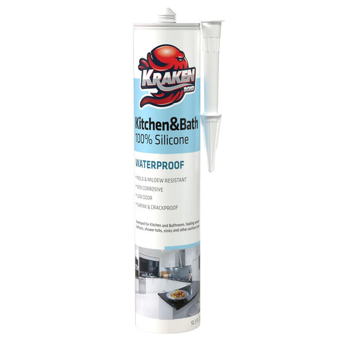 Kraken Bond 100% White Silicone Caulk - (1x10.1 fl.oz) Waterproof Silicone Sealant for Kitchen, Bathroom, Bathtub, Shower, Sink - Anti Shrink Caul...