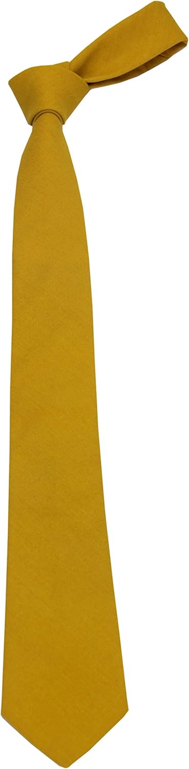 Mens Solid Linen Tie Set : Slim Necktie with Matching Pocket Square (Mustard Yellow)...