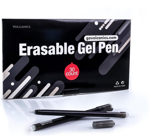 Volcanics Erasable-Gel-Pens Black, 30PCS Fine Point 0.7 mm, Mistakes Dispear Smudge Free Perfect for School, Office, and Home Use...