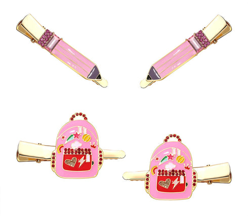 2Pairs Back to School Hair Clips,Cute Apple Hair Clips Back-to-school Themed School Bus Bag Pencil Hairpins for Teacher Appreciation Gifts (2Pairs...