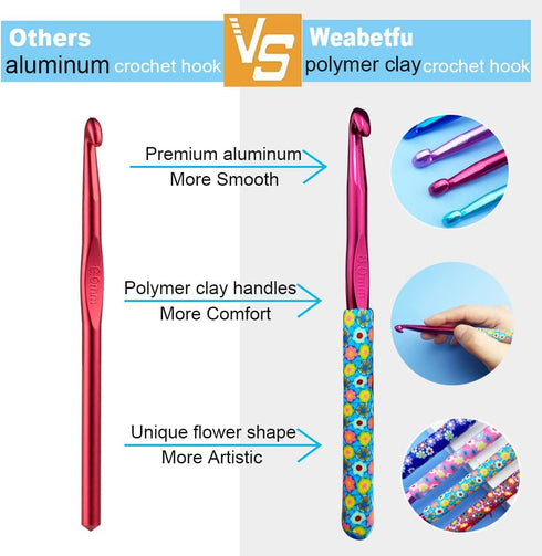Large 5 Size Aluminum Crochet Hook Set 6.5m(K)/7mm/8mm(L)/9mm(M)/10mm(N) Knitting Needles Craft Weave Yarn Set Polymer Clay Crochet Needles for Cr...