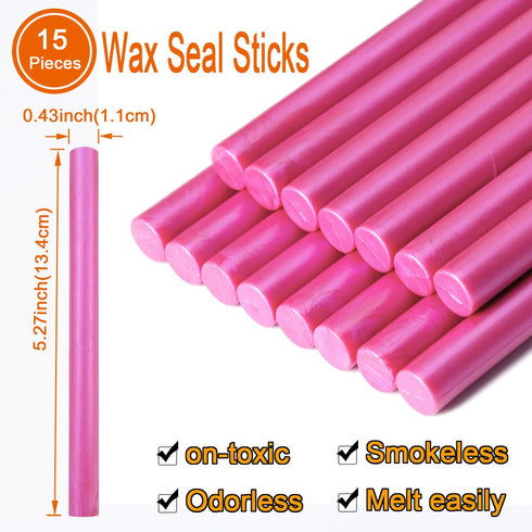 Wax Seal Stick, Tomgenrine 15 Pieces Glue Gun Wax Seal Sticks,for Letter Greeting Cards Wine Sealing Crafts Making Wedding and Party Invitations(R...