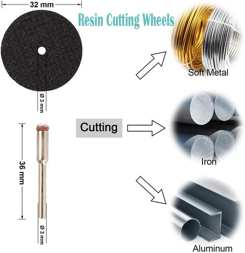 Cutting Wheels for Rotary Tool, Diamond Metal Wood Cutting Wheels and Drill Cutting Disc with 1/8" Shank and Resin Cutting Off Wheels with Mandrel...