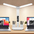 LED Desk Lamp Light with 2 Pen Holders, Time, Date, Temperature Display, Dimmable, 3 Color Modes, Touch Control, Foldable,Eye-Caring Table Lamp fo...