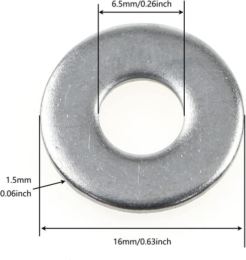 Flat Washer LUORNG 24pcs M6 16mm Outer Diameter 304 Stainless Steel Flat Washer Adjustment Hardware Fitting Accessories Metal Plain Gasket for Bol...
