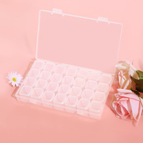 Gospire Small 28 Grids Diamond Box Clear Plastic Jewelry Craft Storage Container Diamond Painting Embroidery DIY Art Craft Accessory Organizer Cas...