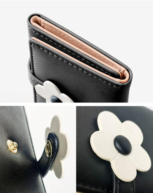 MEISEE Girls Women Wallet Tri-folded flowers Wallet Cash Pocket Card Holder Coin Purse with ID Window elegant youthful and cute...