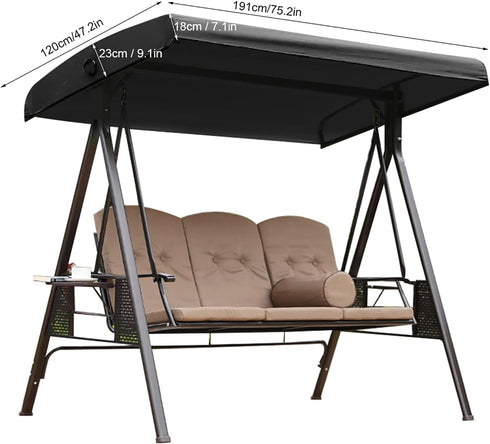 Outdoor Patio Swing Canopy Cover, Waterproof Swing Chair Porch Top Sun Shade UV Resistant Awning Glider Windproof Hammock Roof Protection Replacem...
