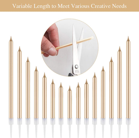 BEAN LIEVE 24-Count Birthday Candles - Long Thin Cake Candles Slow Burning Candles for Birthday, Wedding, Lucky Party Decoration (Champagne Gold)...