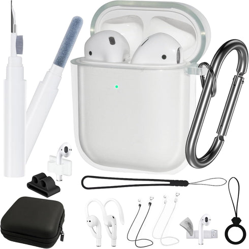 Clear AirPod 2 Case Cover Cleaning Pen 1st Accessories Set Kit, 12in1 Transparent TPU Silicone Protective Case for AirPods 1st/2nd Generation Char...