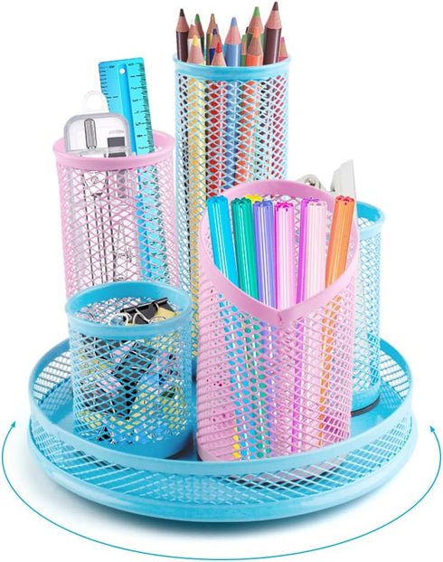 Rotating Pen Holder, Spinning Pencil Holder Desk Organizers, 5 Removable Tube Mesh Pen Pot Storage Caddy Stationery Sorter for Office School Suppl...