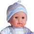 JC Toys | Berenguer Boutique | Baby Doll Outfit | Gray Overall Shorts with Blue Stripes | Includes Headband and Booties | Ages 2+ | Fits Dolls 14"...