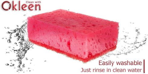 Pink Multi Use Scrub Sponges. Made in Europe. 9 Pack, 4.3x2.8x1.4 inches. Odorless Heavy Duty & Non Scratch Fiber. Durable and Delicate Scrubber f...